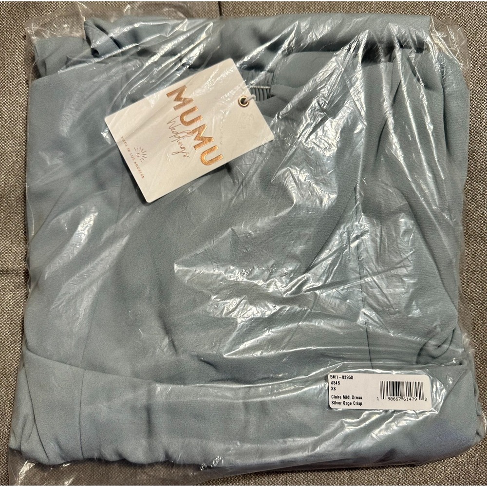 NWT Show Me Your Mumu Verona Cowl Midi Dress Silver Sage Crisp Large Retail $168 - Picture 4 of 6